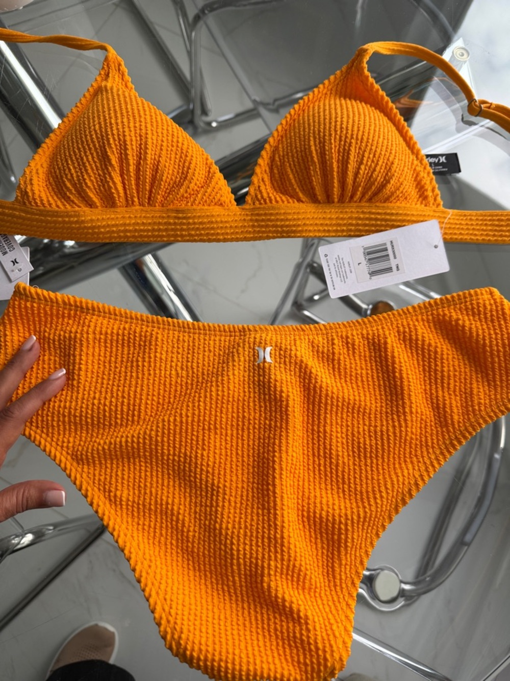 Hurley Bright Orange Ribbed Triangle Bikini - Picture 3 of 5